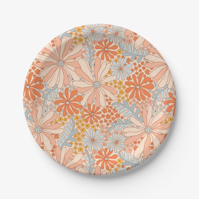 Retro Flower Garden Pattern Paper Plates (Front)