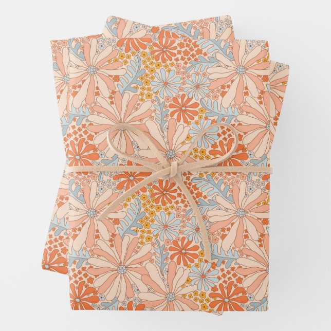 Retro Flower Garden Pattern Wrapping Paper Sheets (In situ)