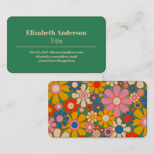 Retro Flower Groovy Colorful 60s Floral Business Card