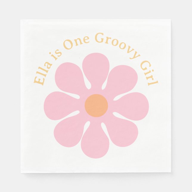 Retro Flower Groovy Hippie 60s Birthday Napkins (Front)