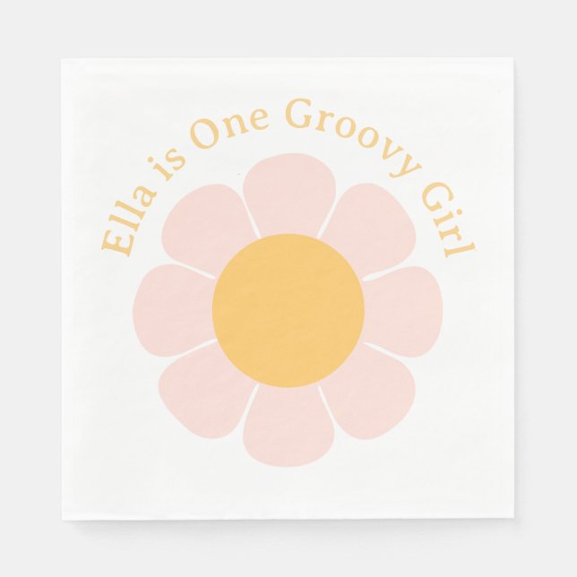 Retro Flower Groovy Hippie 60s Birthday Napkins (Front)