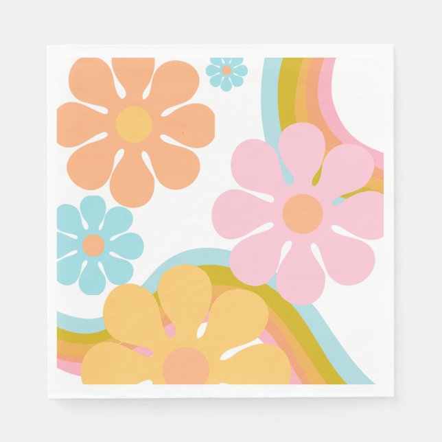 Retro Flower Groovy Hippie 60s Birthday Napkins (Front)
