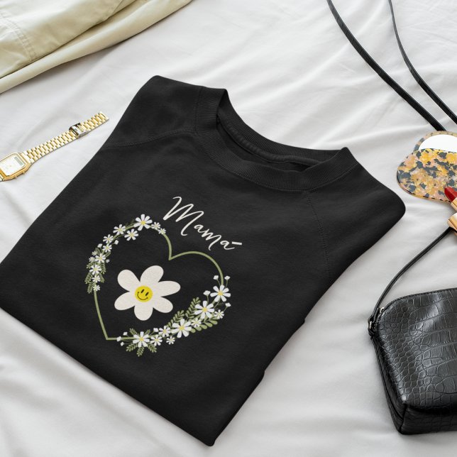 Retro Flower Heart Happy Face, Spanish Mama, Mom Sweatshirt (Creator Uploaded)