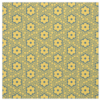 Retro Flower Hexagon Pattern - Yellow and Blue Fabric