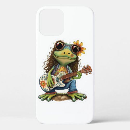 Retro Flower Hippie Frog Wear Glass Play Piano on  iPhone 12 Case
