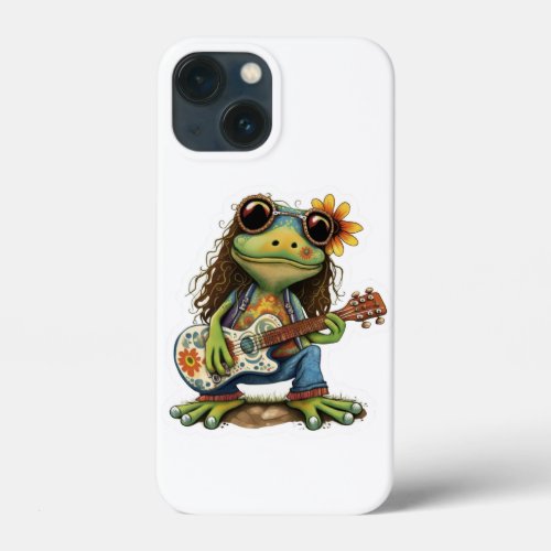 Retro Flower Hippie Frog Wear Glass Play Piano on  iPhone 13 Mini Case