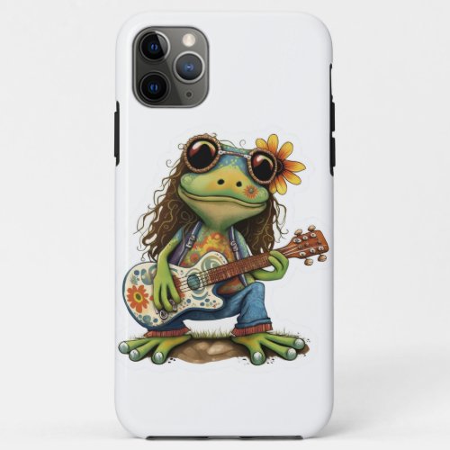 Retro Flower Hippie Frog Wear Glass Play Piano on  iPhone 11 Pro Max Case