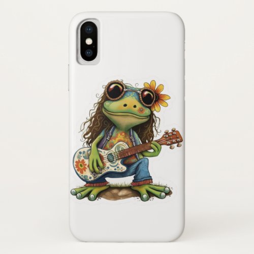 Retro Flower Hippie Frog Wear Glass Play Piano on  iPhone X Case