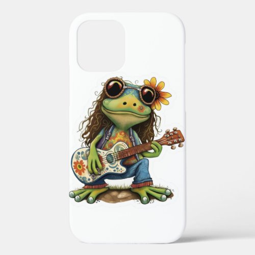 Retro Flower Hippie Frog Wear Glass Play Piano on  iPhone 12 Pro Case