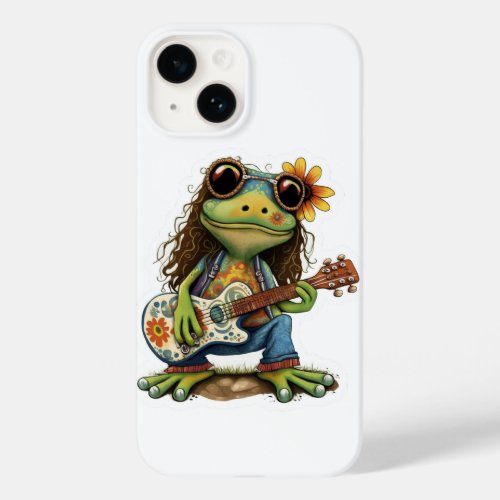 Retro Flower Hippie Frog Wear Glass Play Piano on  Case_Mate iPhone 14 Case