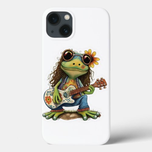 Retro Flower Hippie Frog Wear Glass Play Piano on  iPhone 13 Case