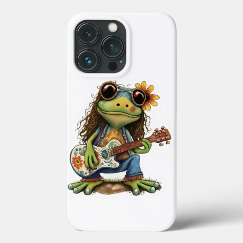 Retro Flower Hippie Frog Wear Glass Play Piano on  iPhone 13 Pro Case