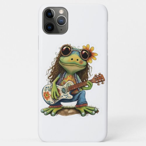 Retro Flower Hippie Frog Wear Glass Play Piano on  iPhone 11 Pro Max Case
