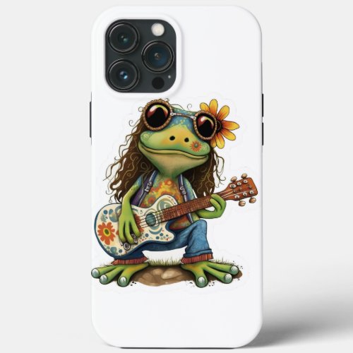 Retro Flower Hippie Frog Wear Glass Play Piano on  iPhone 13 Pro Max Case
