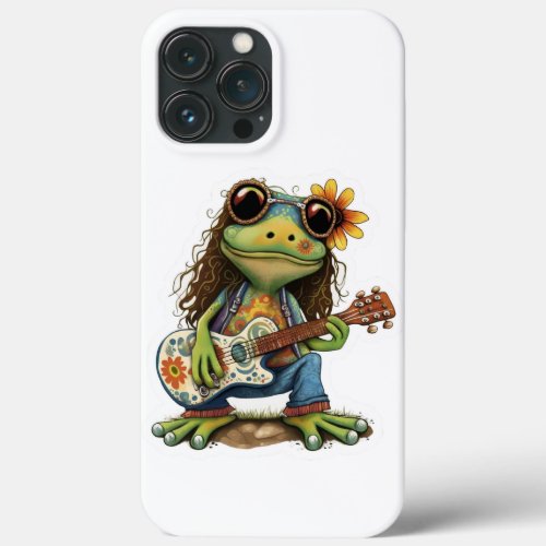 Retro Flower Hippie Frog Wear Glass Play Piano on  iPhone 13 Pro Max Case
