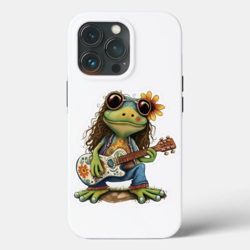 Retro Flower Hippie Frog Wear Glass Play Piano on  iPhone 13 Pro Case