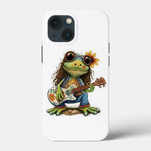 Retro Flower Hippie Frog Wear Glass Play Piano on  iPhone 13 Mini Case