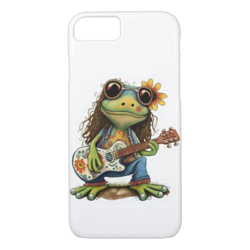Retro Flower Hippie Frog Wear Glass Play Piano on  iPhone 87 Case