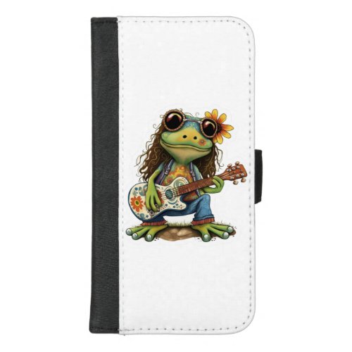 Retro Flower Hippie Frog Wear Glass Play Piano on  iPhone 87 Plus Wallet Case