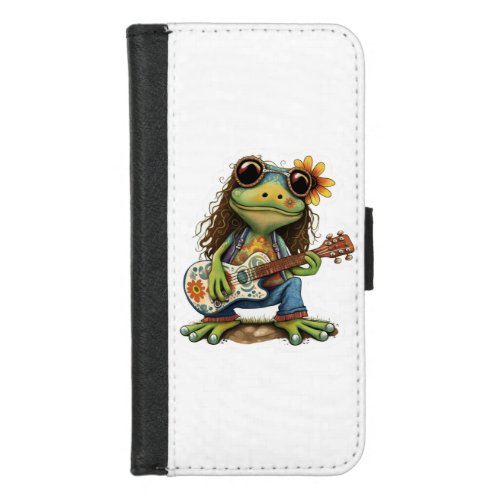Retro Flower Hippie Frog Wear Glass Play Piano on  iPhone 87 Wallet Case