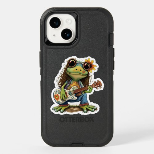 Retro Flower Hippie Frog Wear Glass Play Piano on  OtterBox iPhone 14 Case