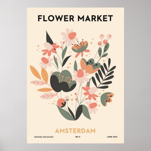 Retro Flower Market Amsterdam Colorful Floral Poster