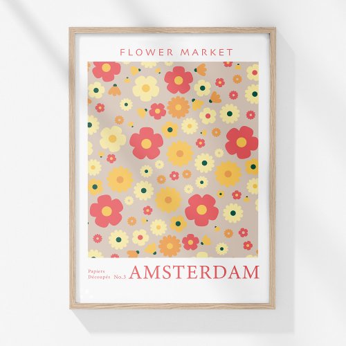 Retro Flower Market Amsterdam Red Yellow Flowers Poster