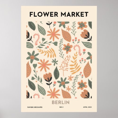 Retro Flower Market Berlin Colorful Floral Poster
