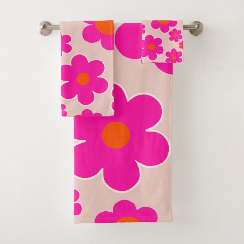 Retro Flower Market Florence Abstract Pink Floral Bath Towel Set