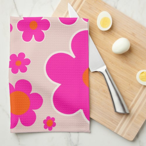 Retro Flower Market Florence Abstract Pink Floral Kitchen Towel