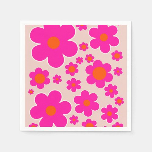 Retro Flower Market Florence Abstract Pink Floral Napkins