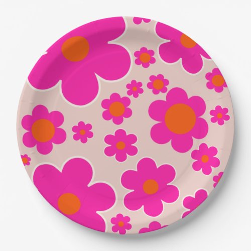 Retro Flower Market Florence Abstract Pink Floral Paper Plates