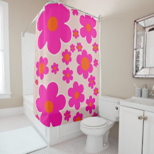 Retro Flower Market Florence Abstract Pink Floral Shower Curtain