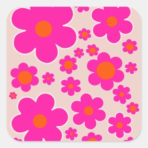 Retro Flower Market Florence Abstract Pink Floral Square Sticker