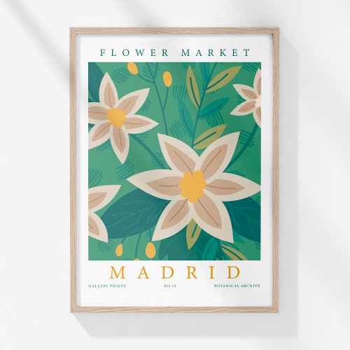 Retro Flower Market Madrid Colorful Floral Poster