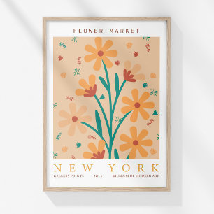 Retro Flower Market New York Orange Abstract  Poster