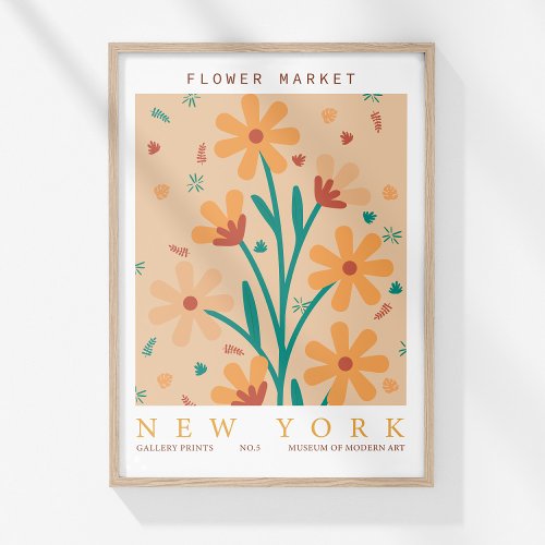 Retro Flower Market New York Orange Abstract  Poster