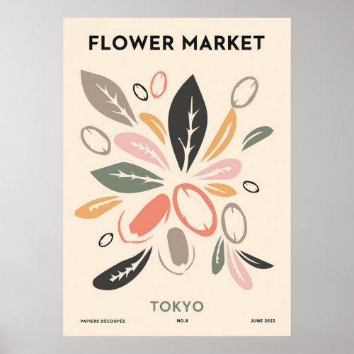 Retro Flower Market Tokyo Colorful Floral Poster