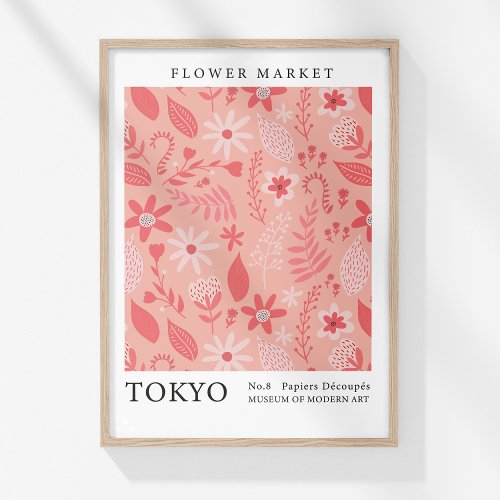 Retro Flower Market Tokyo Pink Abstract Flowers Poster