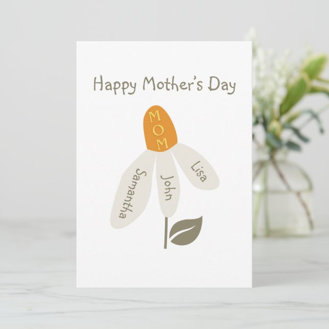 Retro Flower Mom,Kids Names,mother,Custom Petals Holiday Card (Standing Front)