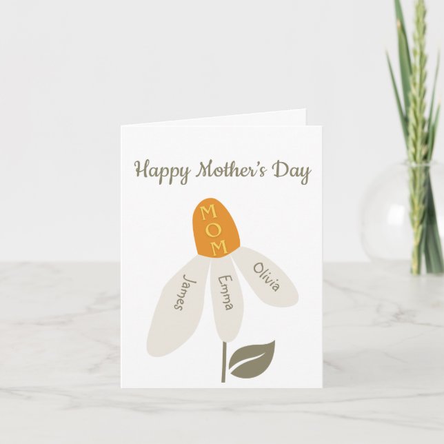 Retro Flower Mom,Kids Names,mother,Custom Petals Holiday Card (Front)