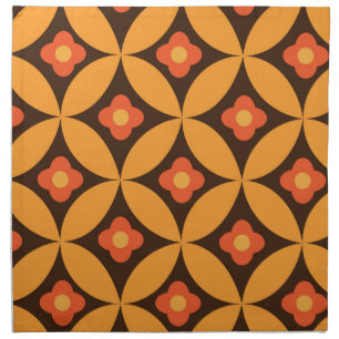 Retro flower on mid century circles orange  cloth napkin