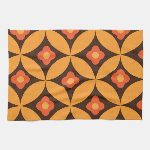 Retro flower on mid century circles orange  kitchen towel