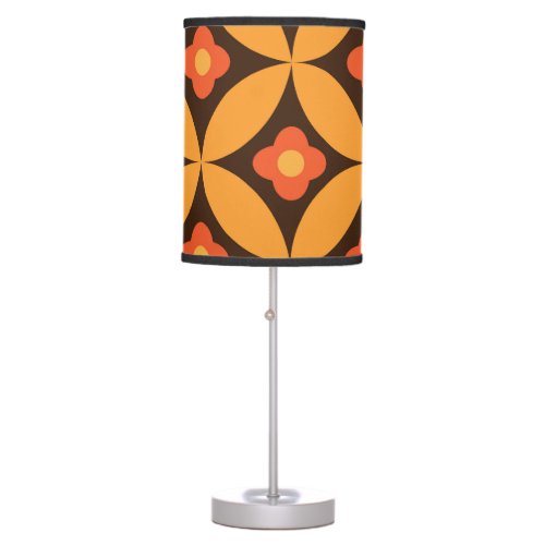 Retro Flower on Mid Century Orange Circles   Table Lamp
