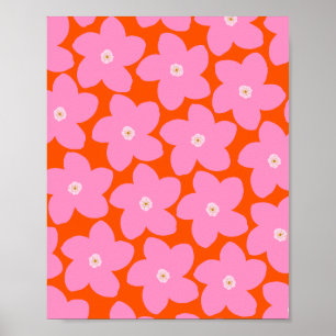 Retro Flower Orange And Pink Poster