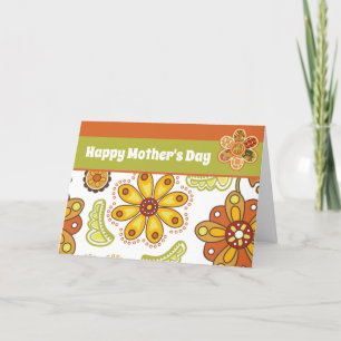Retro Flower Orange Green Happy Mother's Day Card