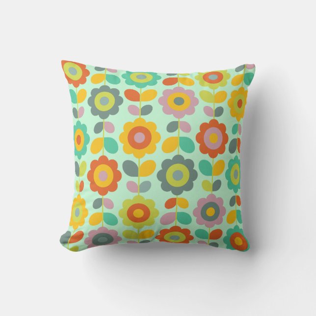 Retro Flower Outdoor Pillow (Front)