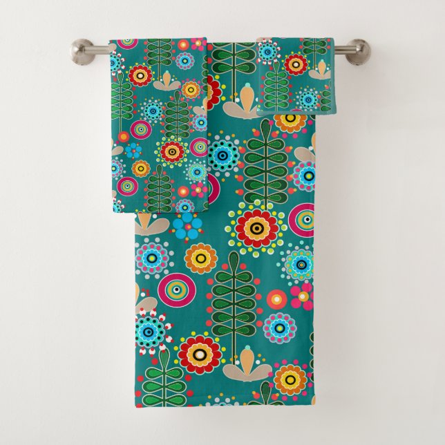Retro, flower pattern bath towel set (Insitu)