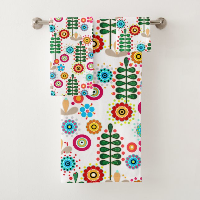 Retro, flower pattern bath towel set (Insitu)