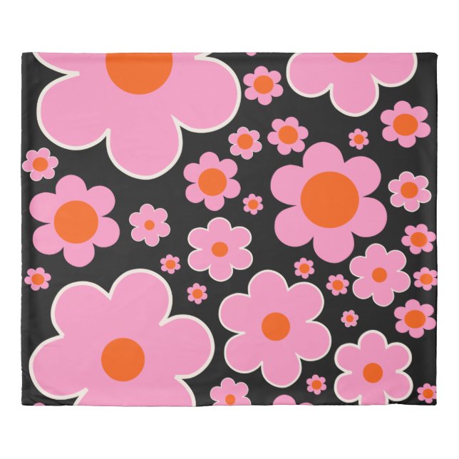 Retro Flower Pattern Black Pink And Orange Duvet C Cover (Front)